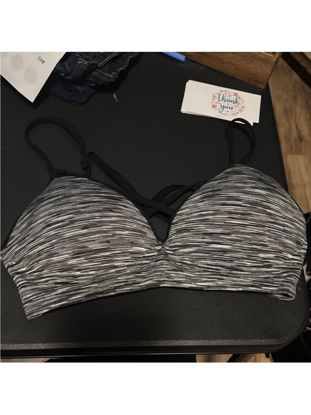 Xhilaration Strappy Seamless Bralette - Black & Gray Space-Dye
